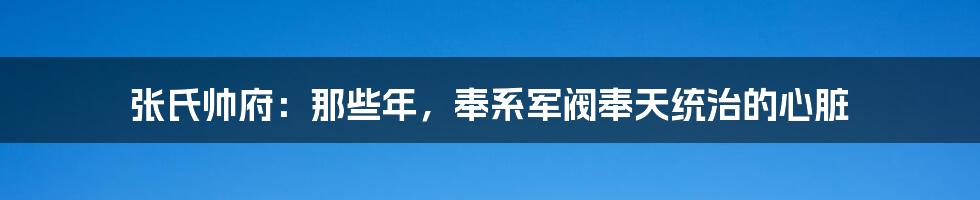 张氏帅府：那些年，奉系军阀奉天统治的心脏