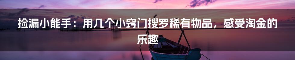 捡漏小能手：用几个小窍门搜罗稀有物品，感受淘金的乐趣