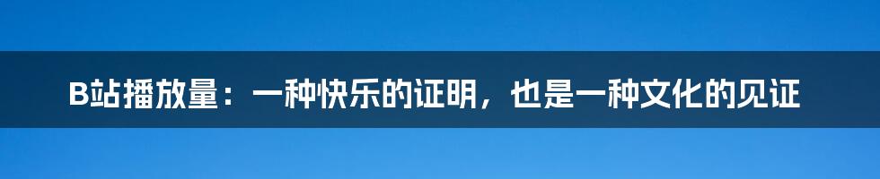 B站播放量：一种快乐的证明，也是一种文化的见证