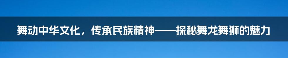 舞动中华文化，传承民族精神——探秘舞龙舞狮的魅力