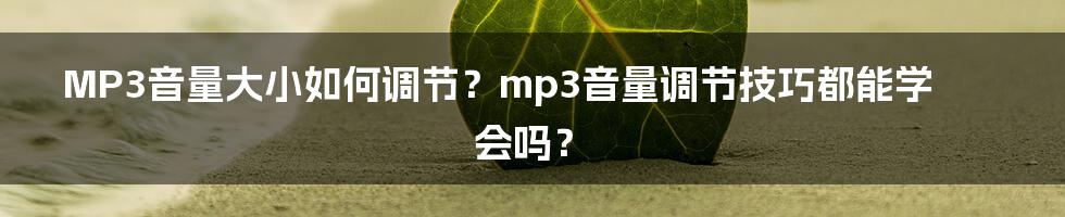 MP3音量大小如何调节？mp3音量调节技巧都能学会吗？