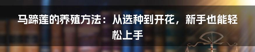 马蹄莲的养殖方法：从选种到开花，新手也能轻松上手