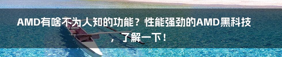 AMD有啥不为人知的功能？性能强劲的AMD黑科技，了解一下！