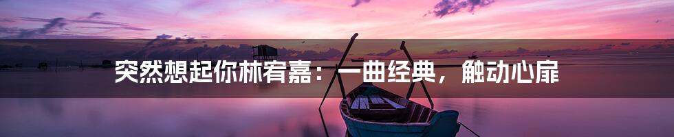 突然想起你林宥嘉：一曲经典，触动心扉