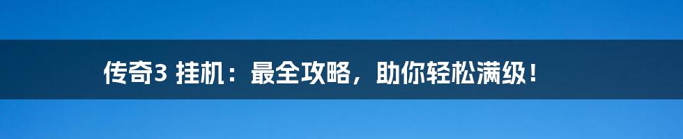 传奇3 挂机：最全攻略，助你轻松满级！