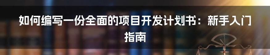 如何编写一份全面的项目开发计划书：新手入门指南