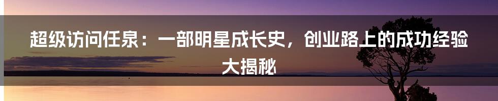 超级访问任泉：一部明星成长史，创业路上的成功经验大揭秘