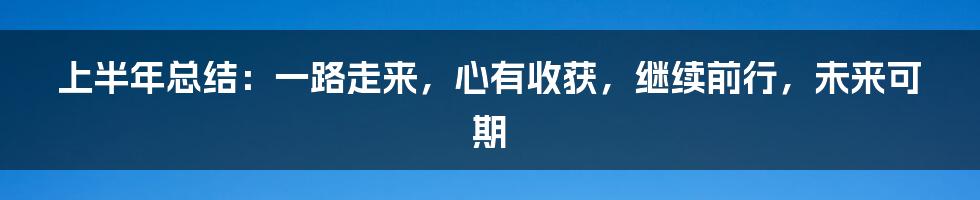 上半年总结：一路走来，心有收获，继续前行，未来可期