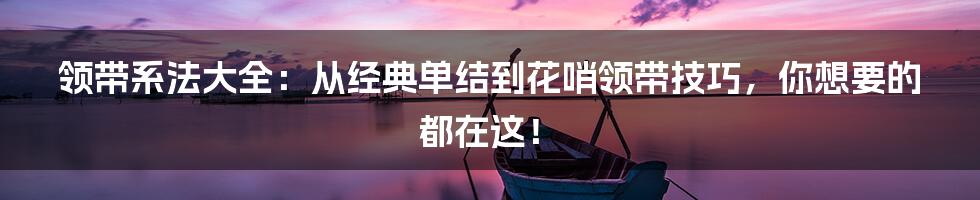 领带系法大全：从经典单结到花哨领带技巧，你想要的都在这！