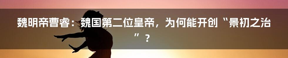 魏明帝曹睿：魏国第二位皇帝，为何能开创“景初之治”？