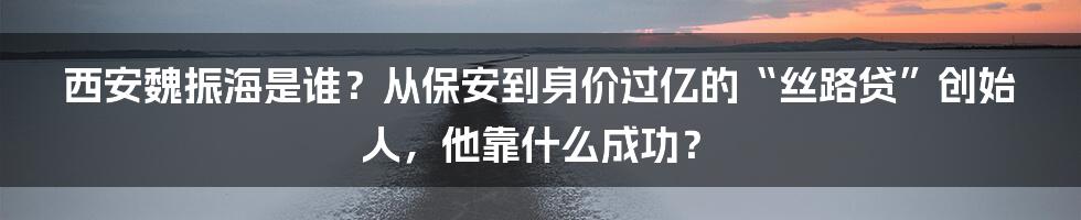 西安魏振海是谁？从保安到身价过亿的“丝路贷”创始人，他靠什么成功？