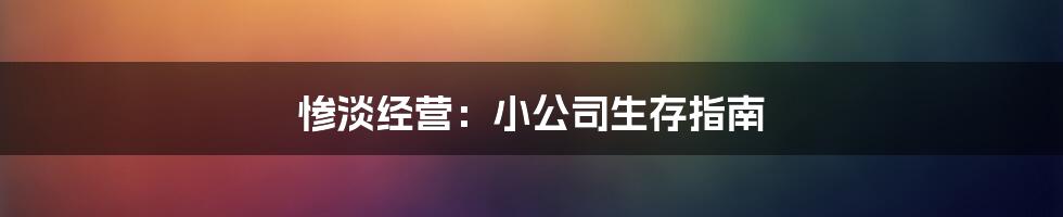 惨淡经营：小公司生存指南