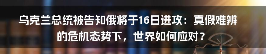 乌克兰总统被告知俄将于16日进攻：真假难辨的危机态势下，世界如何应对？