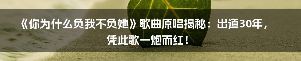 《你为什么负我不负她》歌曲原唱揭秘：出道30年，凭此歌一炮而红！