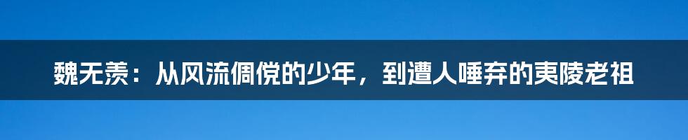 魏无羡：从风流倜傥的少年，到遭人唾弃的夷陵老祖