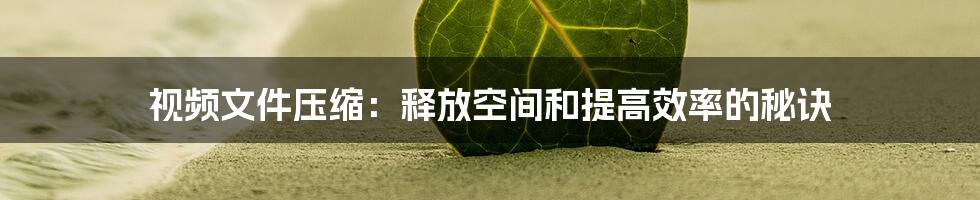 视频文件压缩：释放空间和提高效率的秘诀