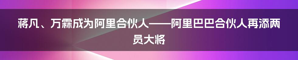 蒋凡、万霖成为阿里合伙人——阿里巴巴合伙人再添两员大将