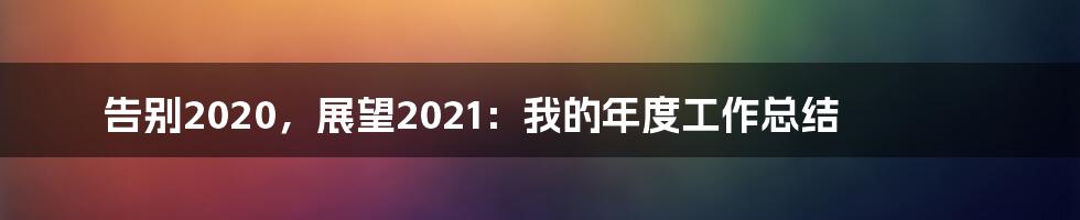 告别2020，展望2021：我的年度工作总结