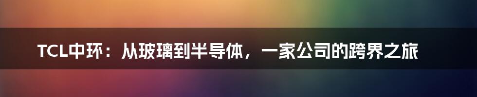 TCL中环：从玻璃到半导体，一家公司的跨界之旅