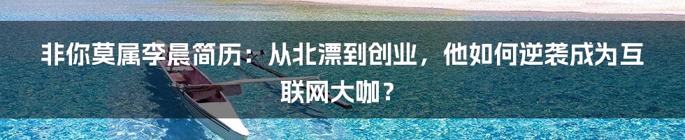 非你莫属李晨简历：从北漂到创业，他如何逆袭成为互联网大咖？