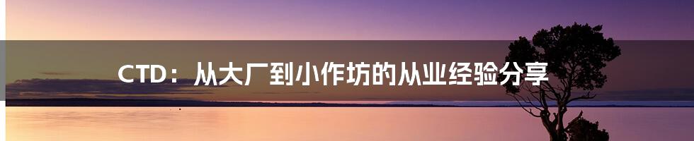 CTD：从大厂到小作坊的从业经验分享