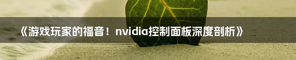 《游戏玩家的福音！nvidia控制面板深度剖析》