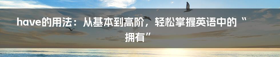 have的用法：从基本到高阶，轻松掌握英语中的“拥有”