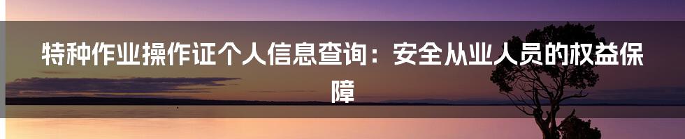 特种作业操作证个人信息查询：安全从业人员的权益保障