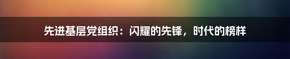 先进基层党组织：闪耀的先锋，时代的榜样