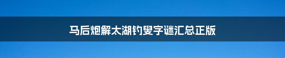 马后炮解太湖钓叟字谜汇总正版