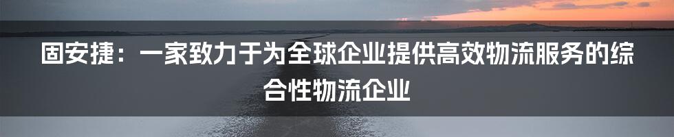 固安捷：一家致力于为全球企业提供高效物流服务的综合性物流企业