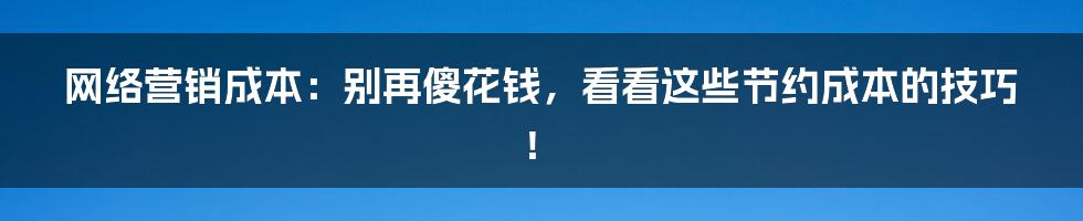 网络营销成本：别再傻花钱，看看这些节约成本的技巧！