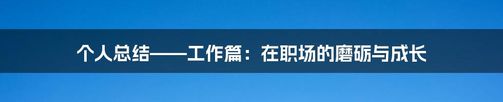 个人总结——工作篇：在职场的磨砺与成长