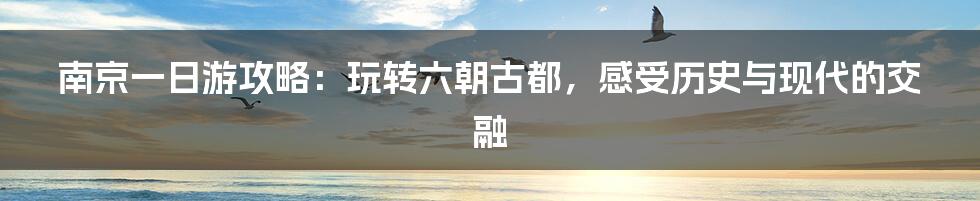 南京一日游攻略：玩转六朝古都，感受历史与现代的交融