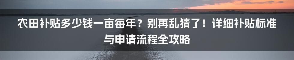 农田补贴多少钱一亩每年？别再乱猜了！详细补贴标准与申请流程全攻略