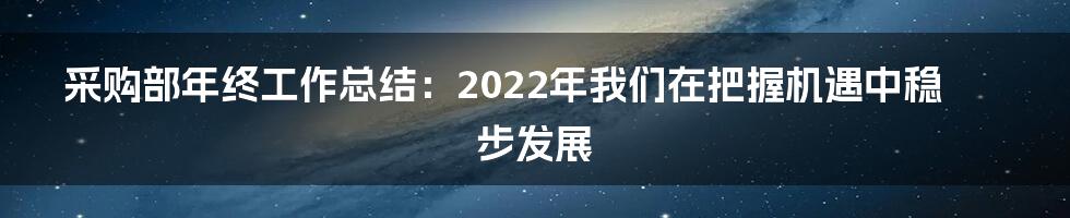 采购部年终工作总结：2022年我们在把握机遇中稳步发展