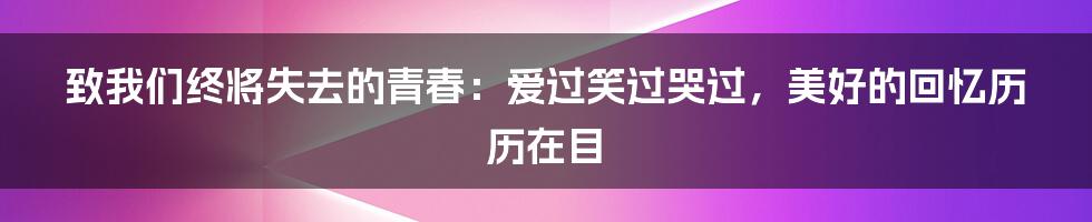 致我们终将失去的青春：爱过笑过哭过，美好的回忆历历在目