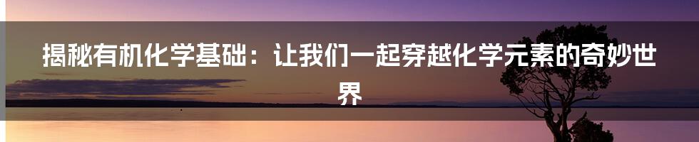 揭秘有机化学基础：让我们一起穿越化学元素的奇妙世界