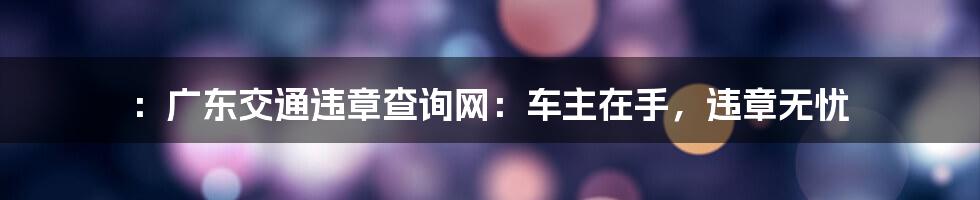 ：广东交通违章查询网：车主在手，违章无忧