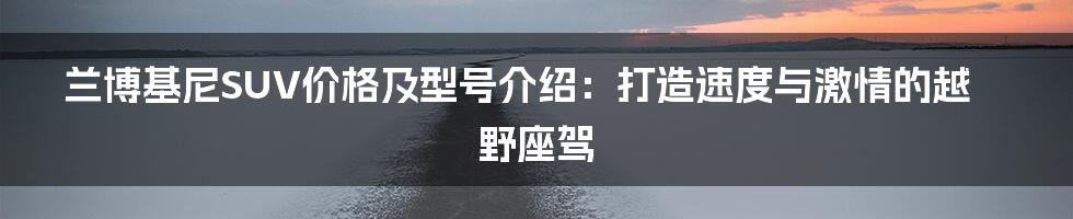 兰博基尼SUV价格及型号介绍：打造速度与激情的越野座驾