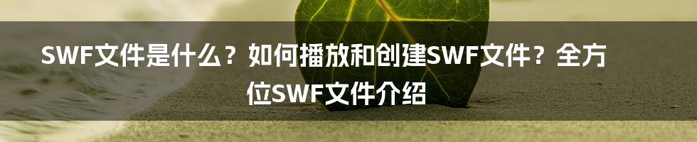 SWF文件是什么？如何播放和创建SWF文件？全方位SWF文件介绍