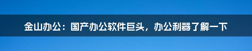 金山办公：国产办公软件巨头，办公利器了解一下