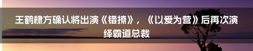 王鹤棣方确认将出演《错撩》，《以爱为营》后再次演绎霸道总裁