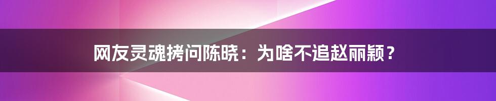 网友灵魂拷问陈晓：为啥不追赵丽颖？