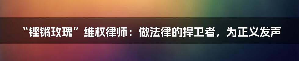 “铿锵玫瑰”维权律师：做法律的捍卫者，为正义发声