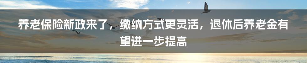 养老保险新政来了，缴纳方式更灵活，退休后养老金有望进一步提高