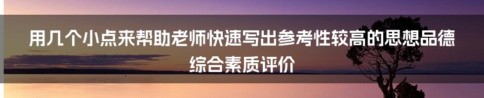 用几个小点来帮助老师快速写出参考性较高的思想品德综合素质评价