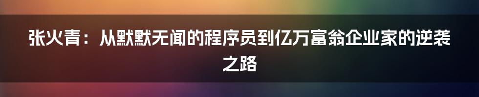 张火青：从默默无闻的程序员到亿万富翁企业家的逆袭之路