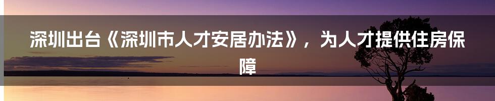 深圳出台《深圳市人才安居办法》，为人才提供住房保障