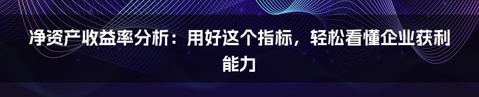 净资产收益率分析：用好这个指标，轻松看懂企业获利能力